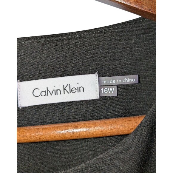 Calvin Klein Womens 16W Sleeveless Black Sheath Dress Gold Zipper Belt Accent - Picture 2 of 12